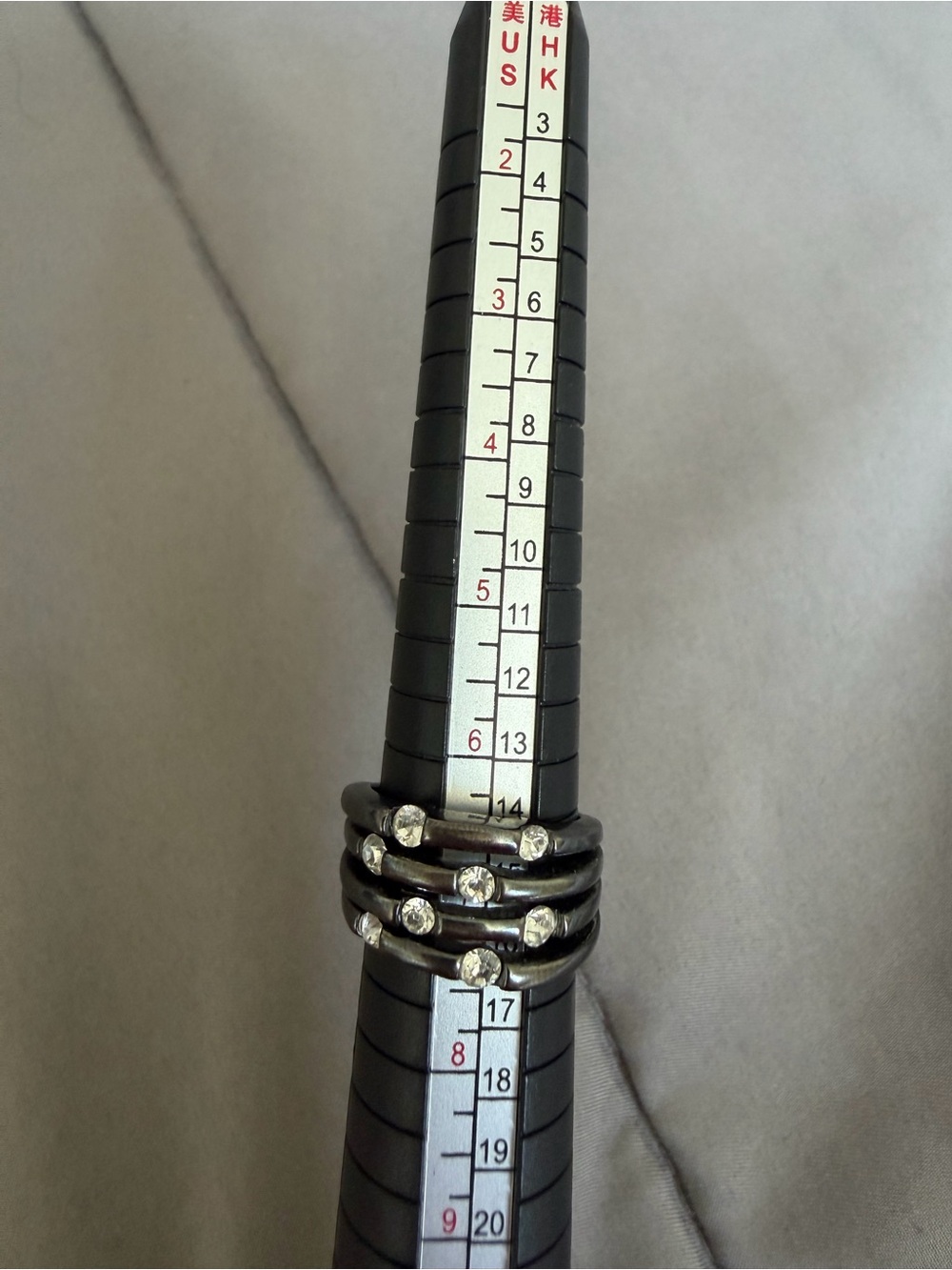 Black Multi-Row Rhinestone Stack Ring - Picture 6 of 8